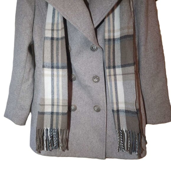 London Fog Wool-blend Jacket Women's Medium, Beige, Plaid Scarf Warm Winter Fall - Picture 3 of 15